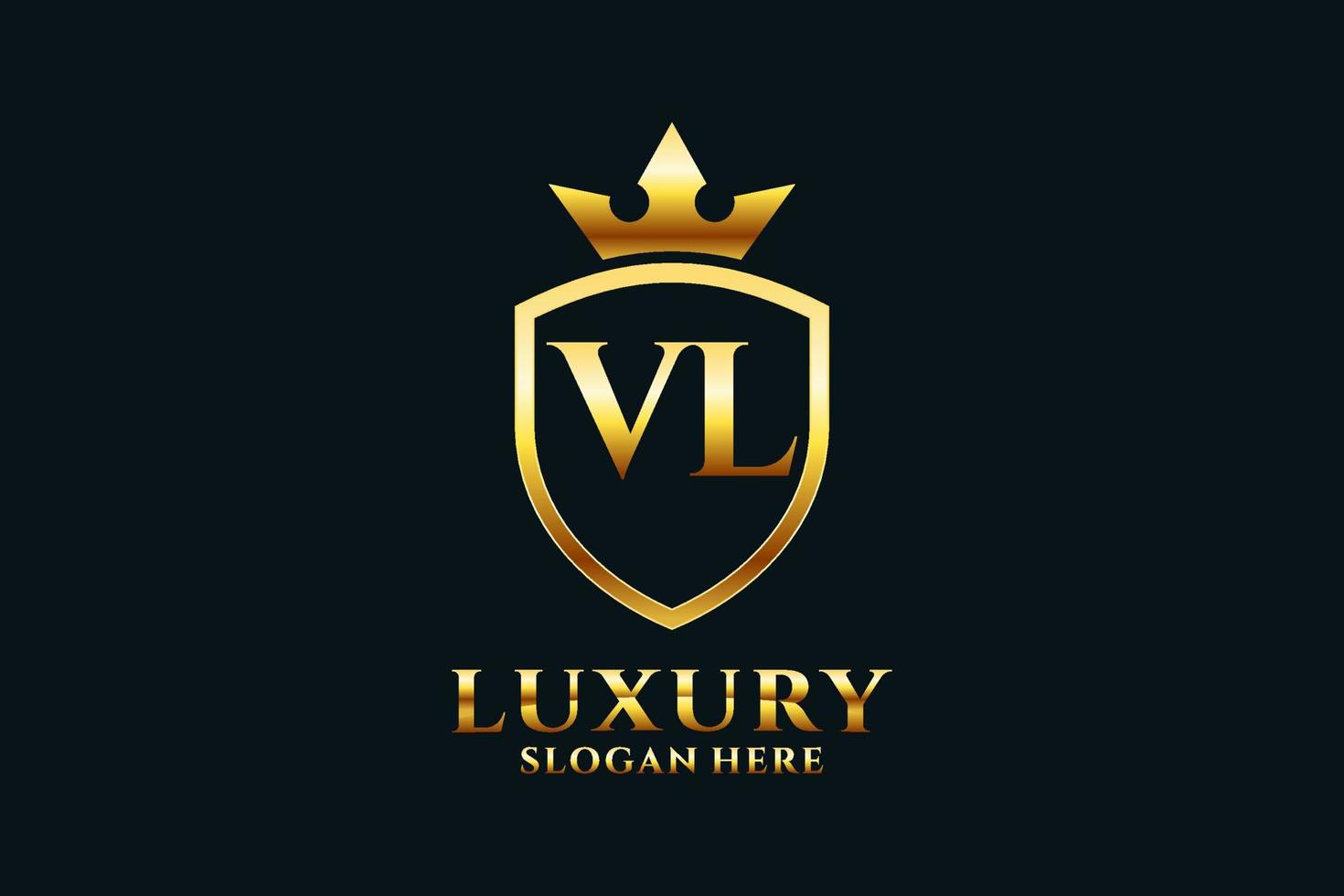 eerste vl elegant luxe monogram logo of insigne sjabloon met scrollt en Koninklijk kroon - perfect voor luxueus branding projecten vector