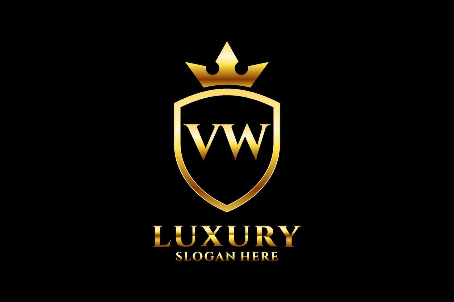 eerste vw elegant luxe monogram logo of insigne sjabloon met scrollt en Koninklijk kroon - perfect voor luxueus branding projecten vector