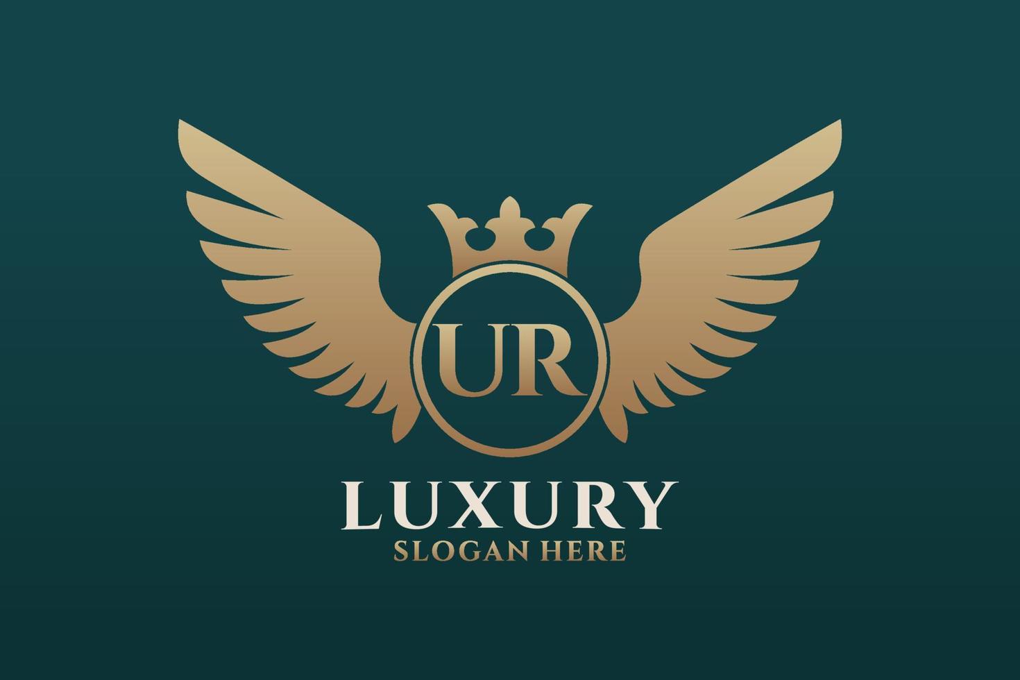 luxe Koninklijk vleugel brief ur kam goud kleur logo vector, zege logo, kam logo, vleugel logo, vector logo sjabloon.