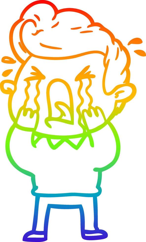 regenbooggradiënt lijntekening cartoon huilende man vector