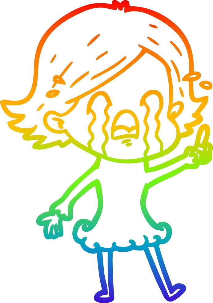 regenbooggradiënt lijntekening cartoon vrouw huilen vector