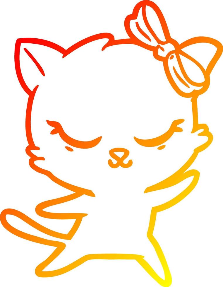 warme gradiënt lijntekening schattige cartoon kat met strik vector