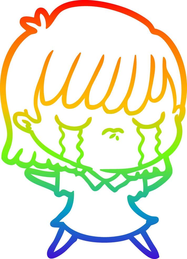 regenbooggradiënt lijntekening cartoon vrouw huilen vector