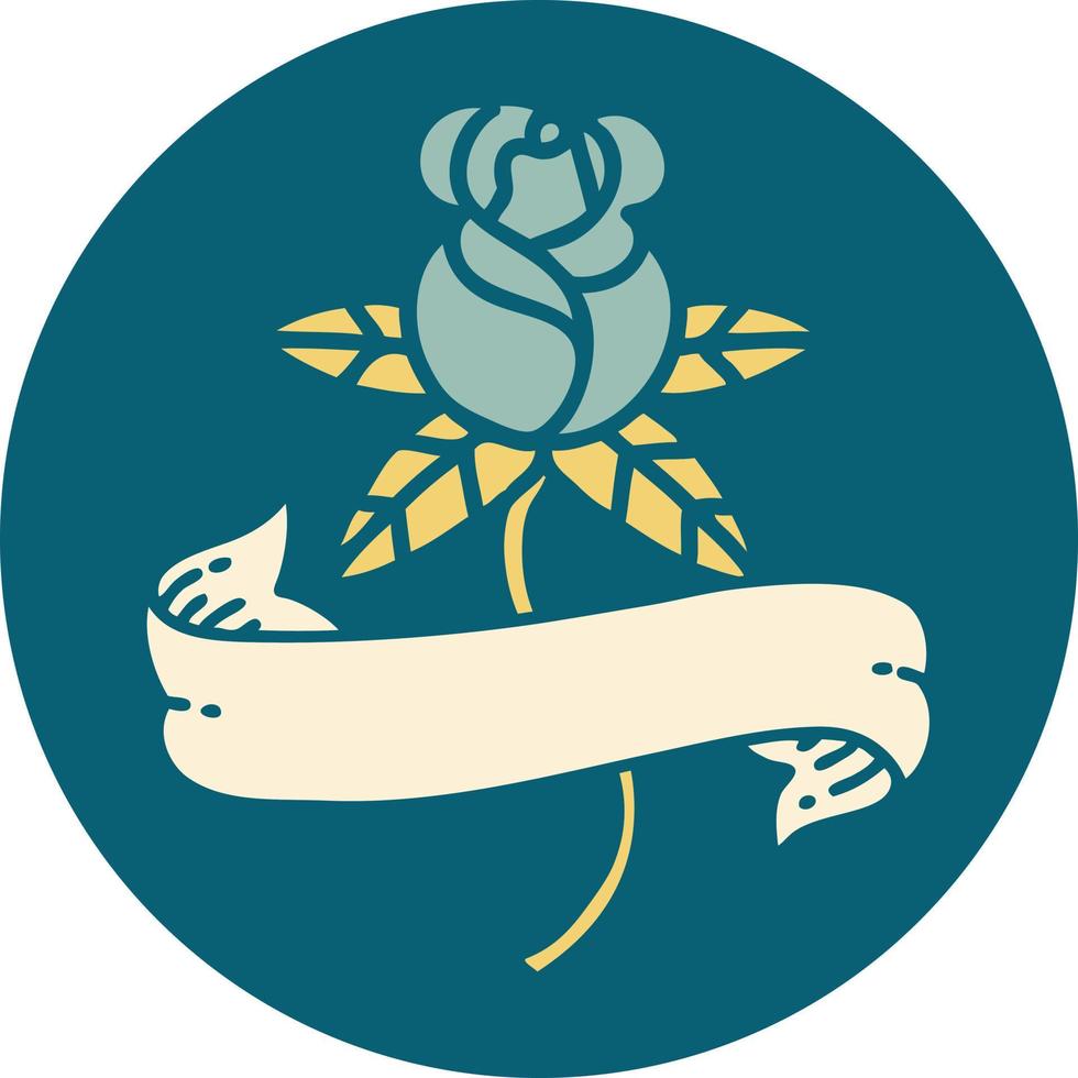 iconisch tatoeëren stijl beeld van een roos en banier vector