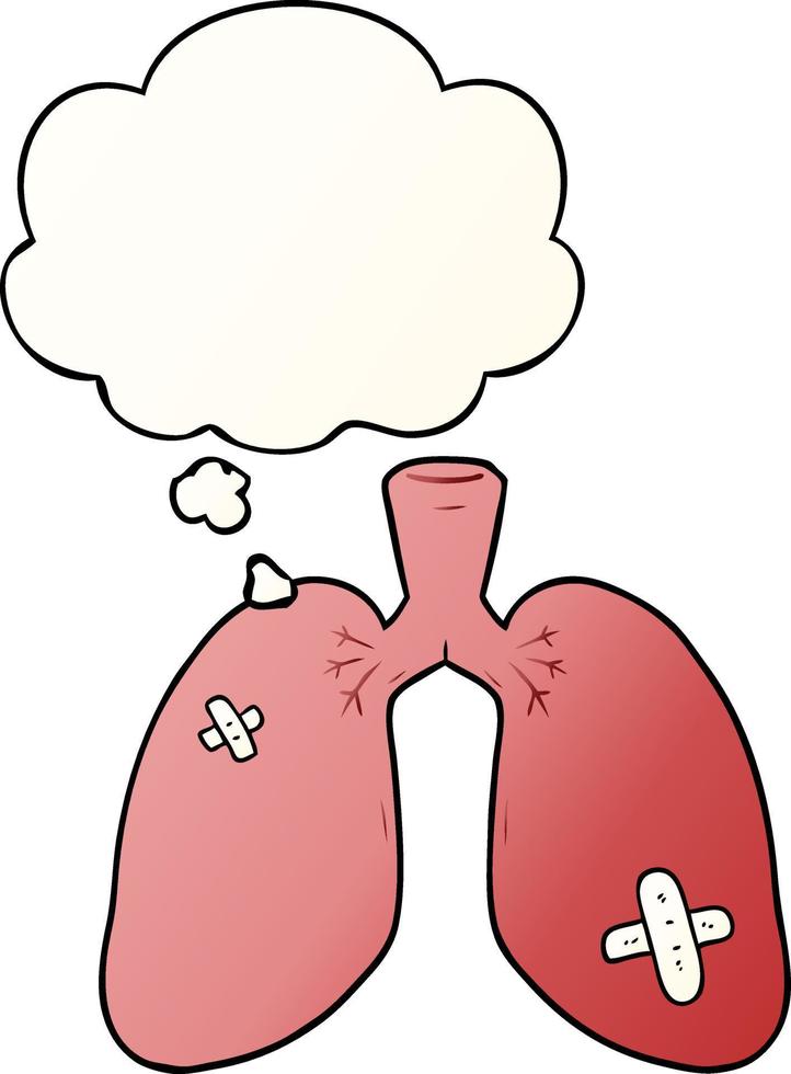 tekenfilm gerepareerd longen en gedachte bubbel in glad helling stijl vector