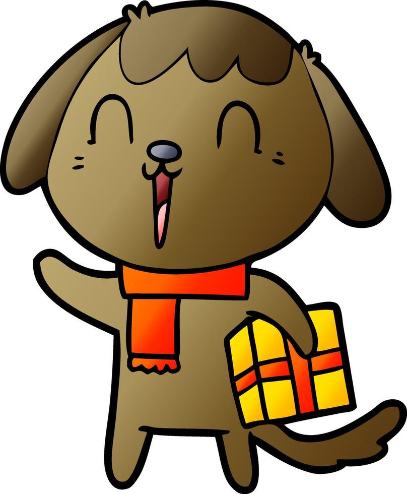 schattig tekenfilm hond met Kerstmis Cadeau vector