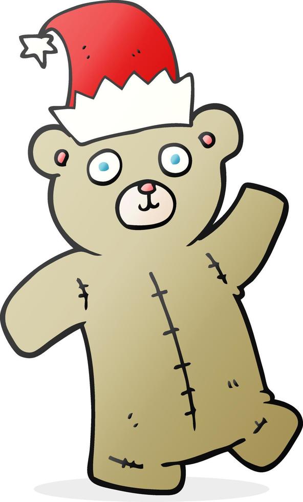 uit de vrije hand getrokken tekenfilm teddy beer vervelend Kerstmis hoed vector