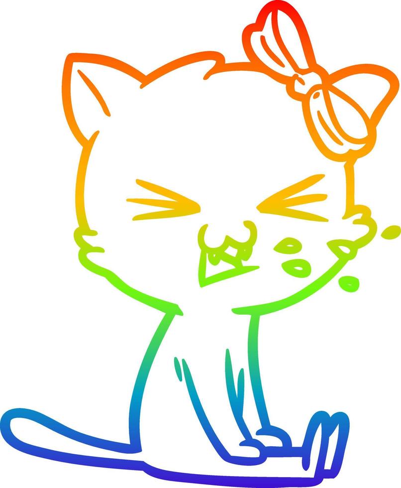 regenbooggradiënt lijntekening cartoon kat vector