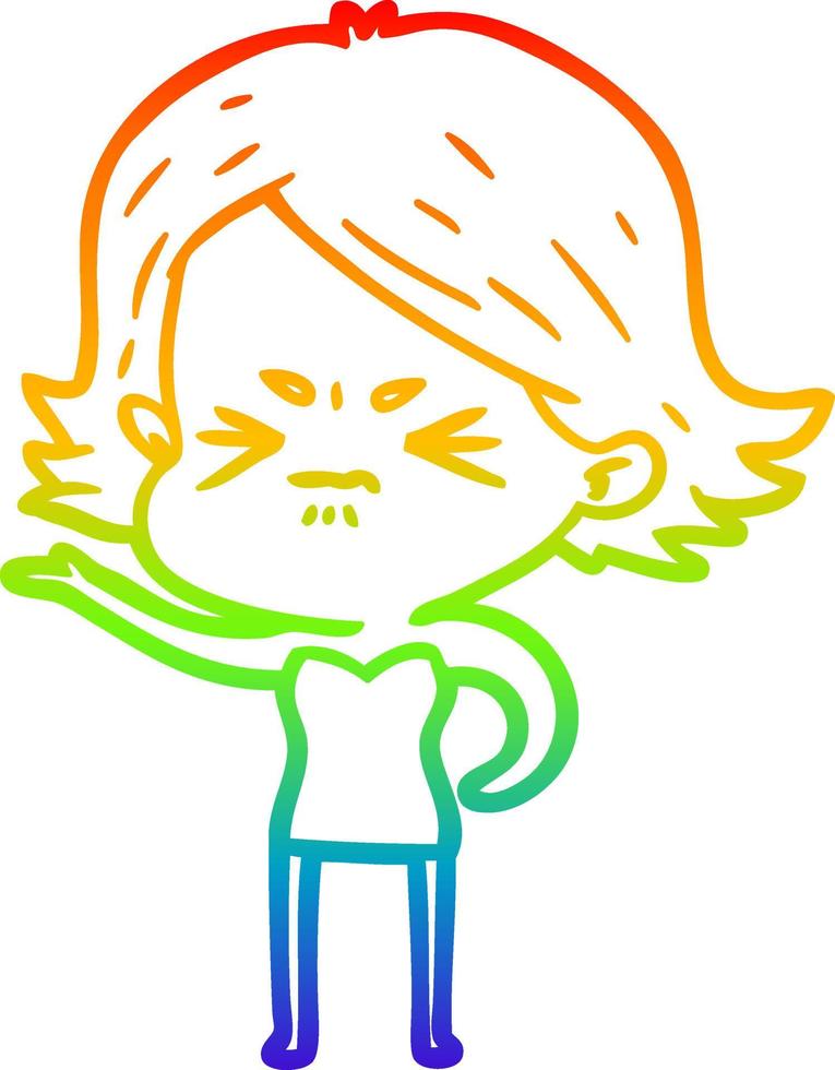 regenbooggradiënt lijntekening cartoon boos meisje vector