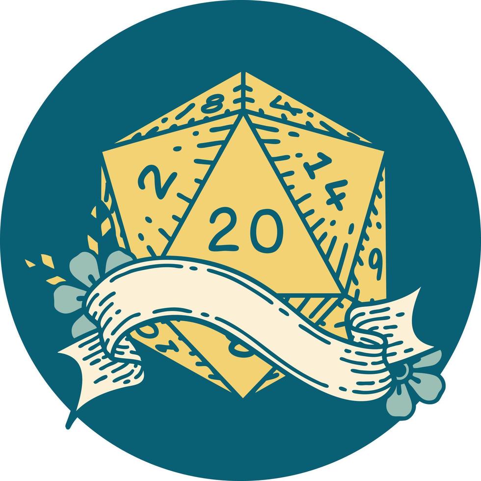 retro tatoeëren stijl natuurlijk twintig d20 Dobbelsteen rollen vector