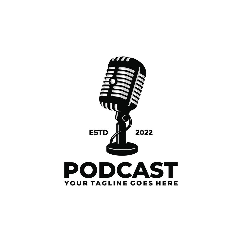 podcast logo ontwerp. wijnoogst microfoon logo vector