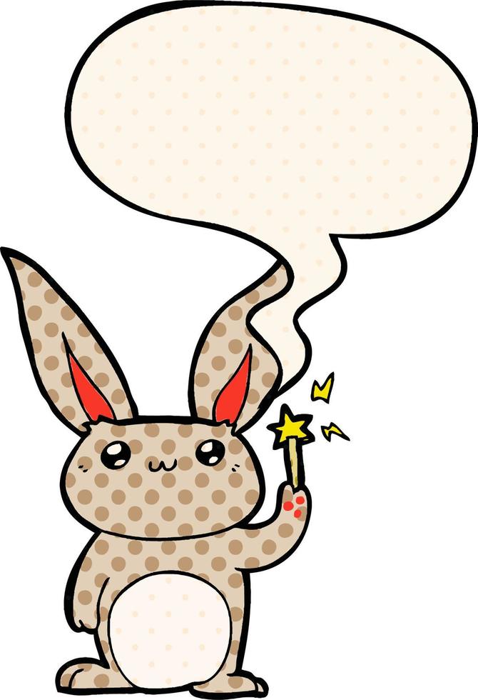 schattige cartoon konijn en tekstballon in stripboekstijl vector