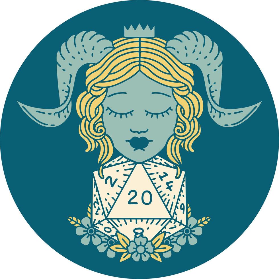 icoon van tiefling met natuurlijk twintig d20 Dobbelsteen rollen vector