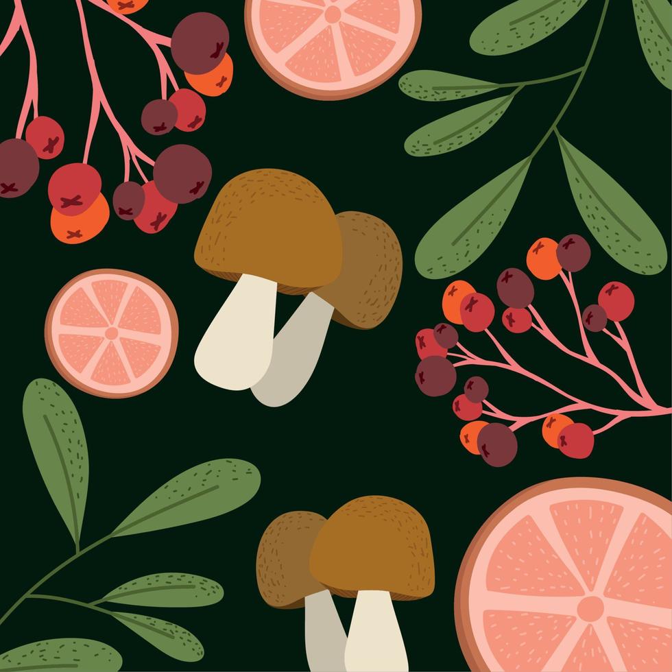 herfst paddestoel en fruit vector