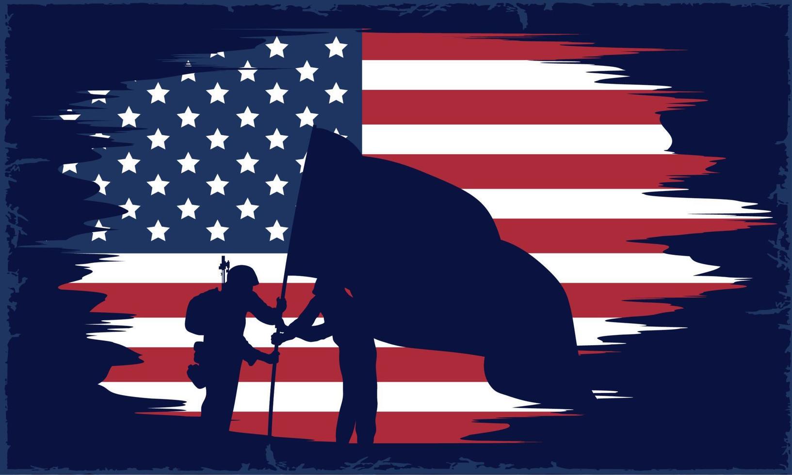 soldaat silhouet in Verenigde Staten van Amerika vlag vector