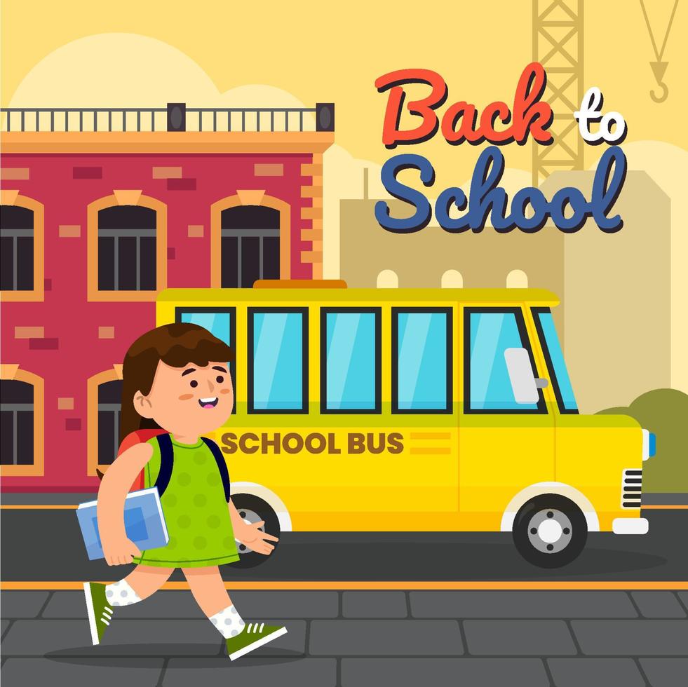meisje wandelen in school- bus concept vector