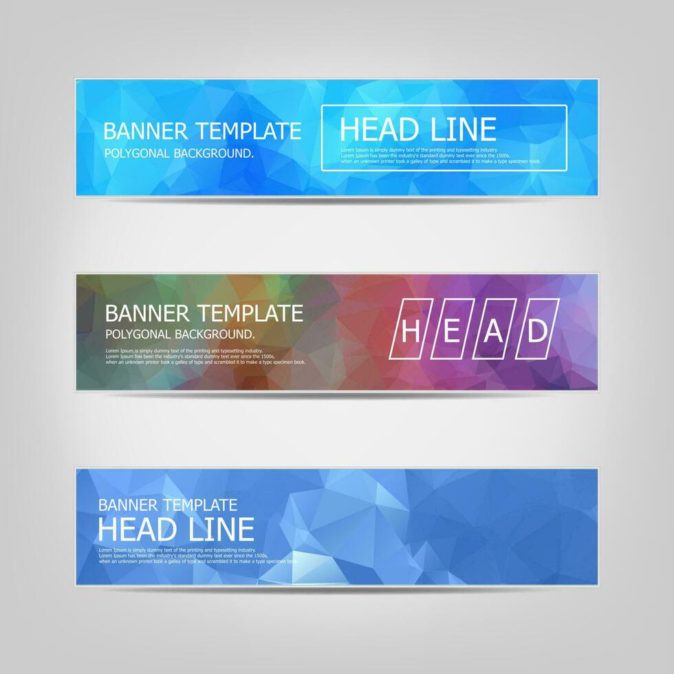 reeks van banners met een veelhoekige meetkundig achtergrond met verschillend ontwerp elementen en kleuren. ontwerp van flyers, spandoeken, brochures en kaarten, zakelijke identiteit, reclame afdrukken. vector