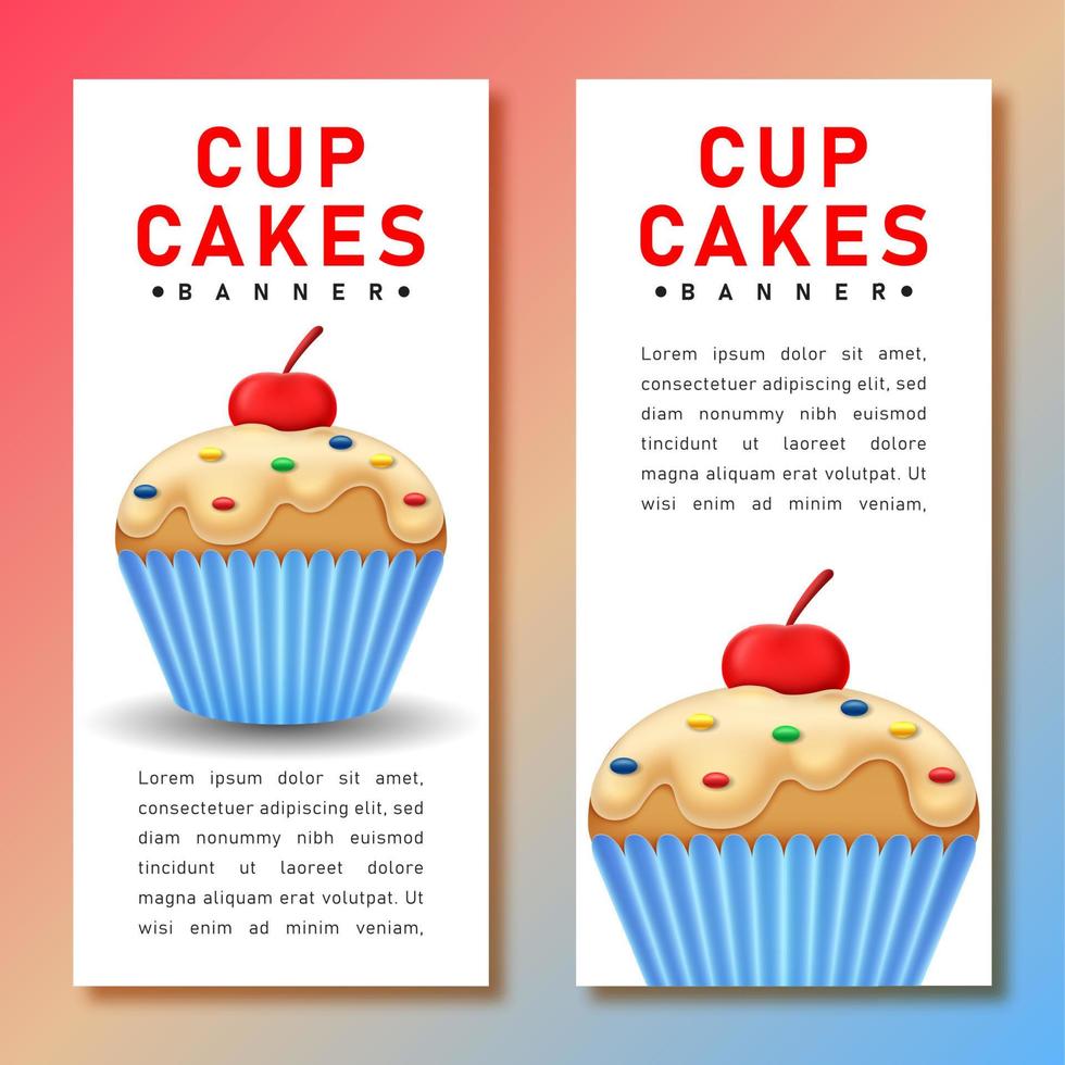 cupcakes banier met kleurrijk achtergrond vector