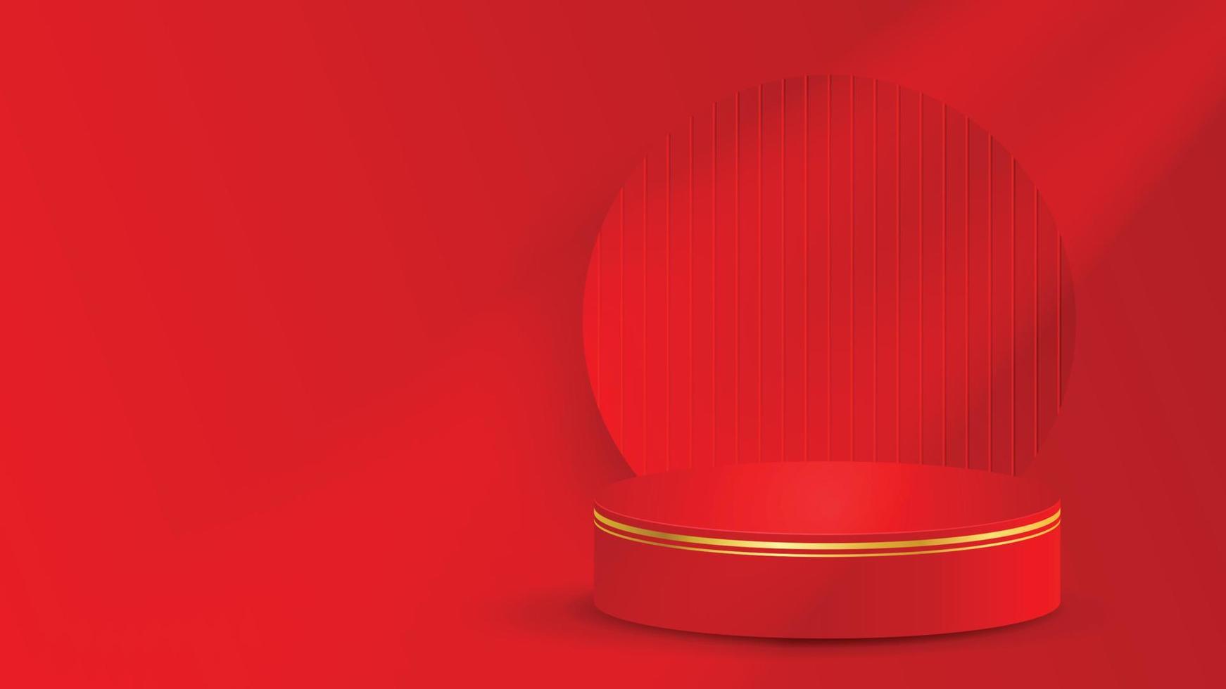rood en goud rond podiumvoetstuk op minimale achtergrond van studioverlichting. ontwerp creatief concept productweergave mock-up. 3D-rendering illustratie. vector