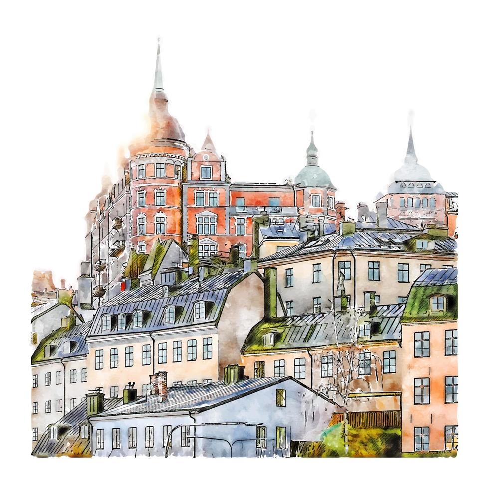 stockholm zweden aquarel schets hand getekende illustratie vector