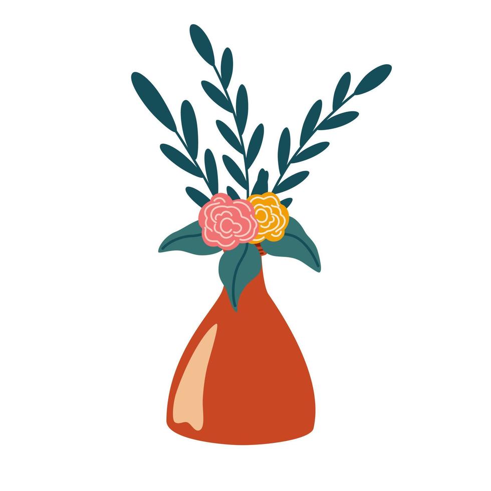 Kerstmis bloemen in een vaas. decor voor nieuw jaar Kerstmis en vakantie. knus winter tijd. vlak vector illustratie geïsoleerd Aan wit achtergrond