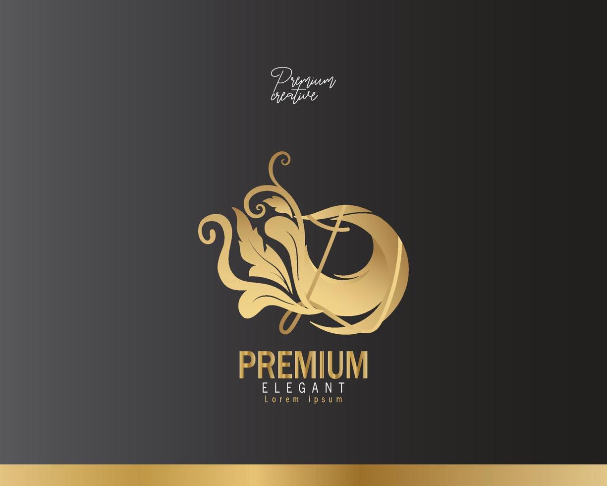 elegant ontwerp voor uitnodigingen, menu's, etiketten. elegant goud monogram Aan een zwart achtergrond met de brief d. de logo is identiek voor een restaurant, hotel, heraldiek, sieraden. vector