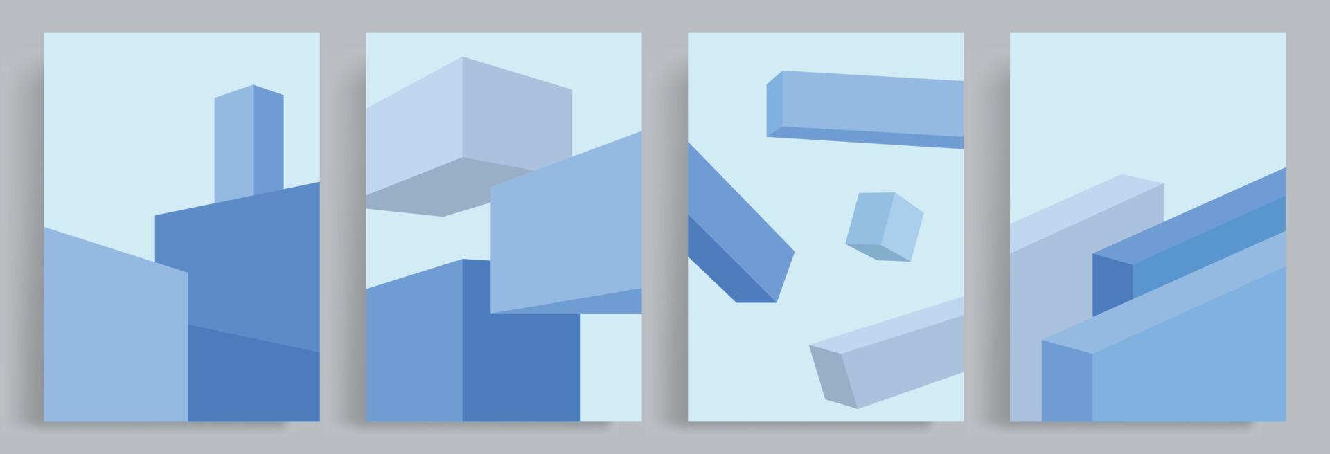 4 sets van minimalistische abstract 3d vorm achtergrond. onregelmatig geregeld blauw blokken. geschikt voor affiches, boek dekt, brochures, tijdschriften, flyers, boekjes. vector