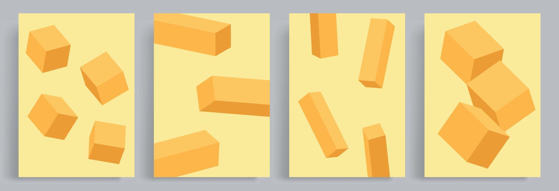 4 sets van minimalistische abstract 3d oranje blokken. geschikt voor affiches, boek dekt, brochures, tijdschriften, flyers, boekjes. vector