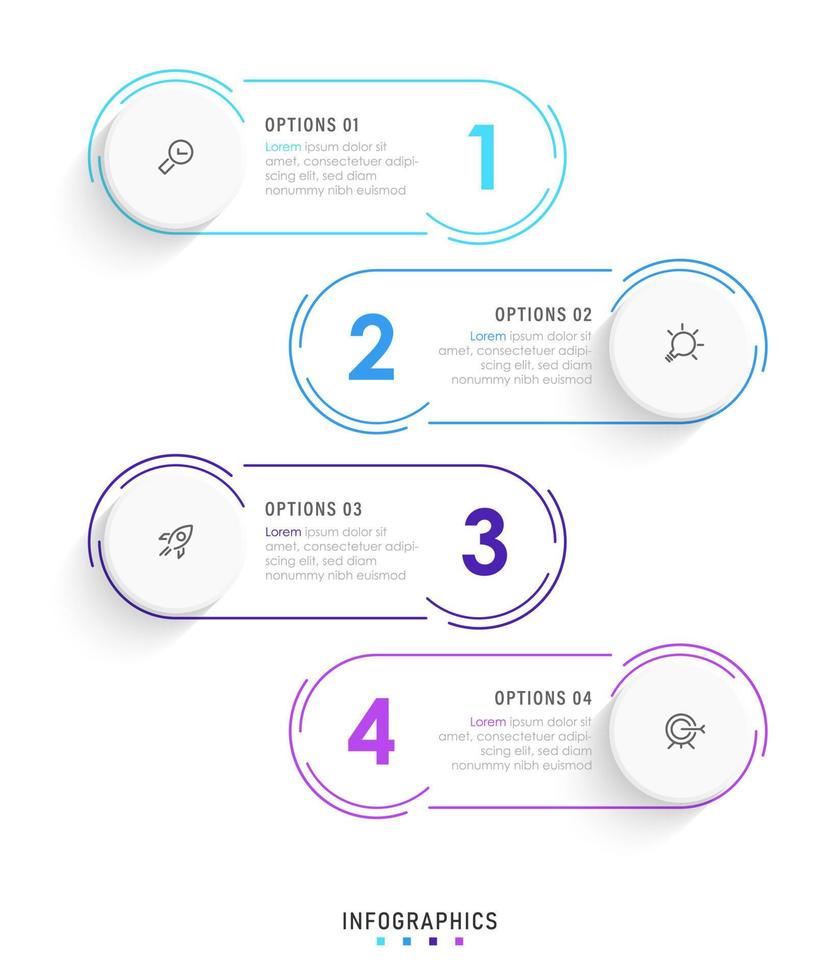 vector infographic labelontwerpsjabloon met pictogrammen en 4 opties of stappen. kan worden gebruikt voor procesdiagram, presentaties, workflowlay-out, banner, stroomschema, infografiek.