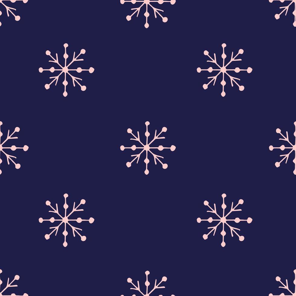 gemakkelijk vector naadloos patroon voor nieuw jaar ontwerp. licht roze sneeuwvlokken Aan een donker blauw achtergrond. Kerstmis verpakking, textiel producten.