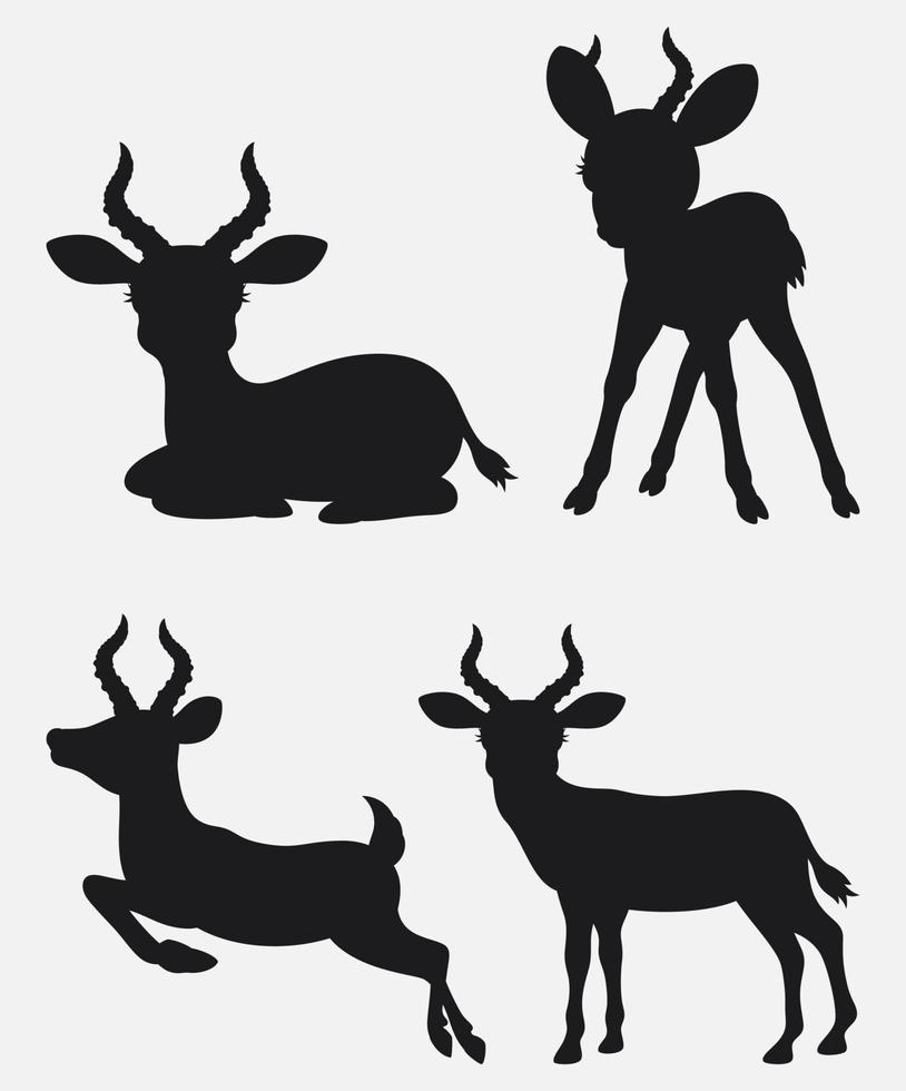 reeks van Impala silhouetten tekenfilm met verschillend poses en uitdrukkingen vector