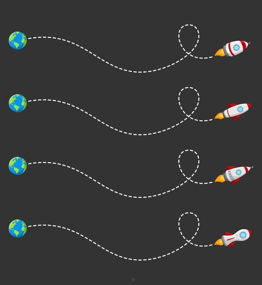 vliegend raket met een stippel lijn route vector