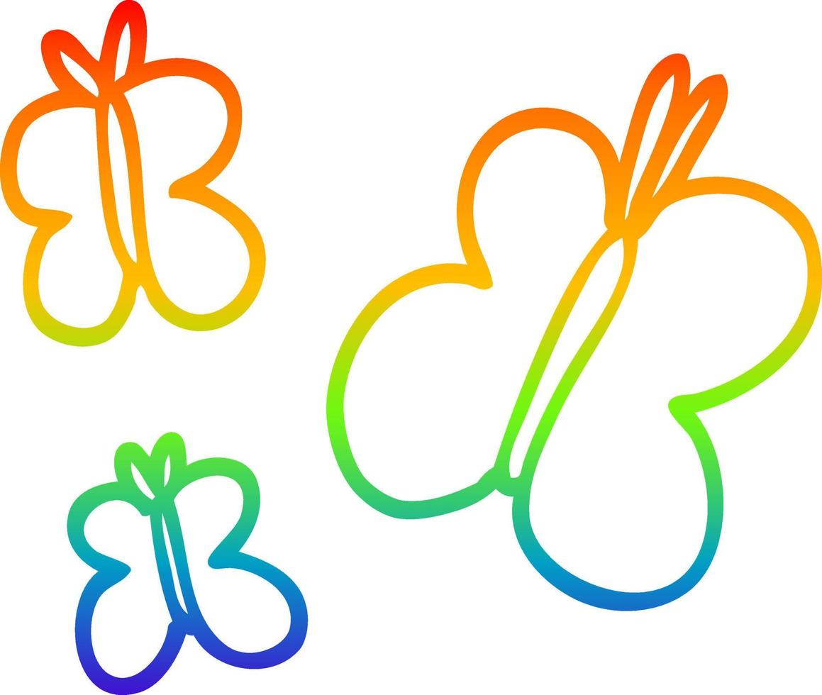 regenbooggradiënt lijntekening cartoon vlinders vector