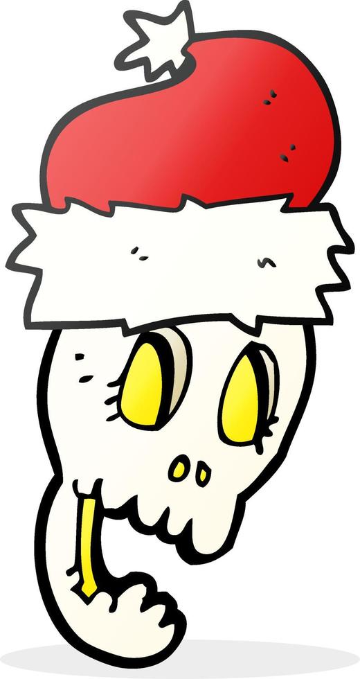 uit de vrije hand getrokken tekenfilm Kerstmis hoed Aan schedel vector
