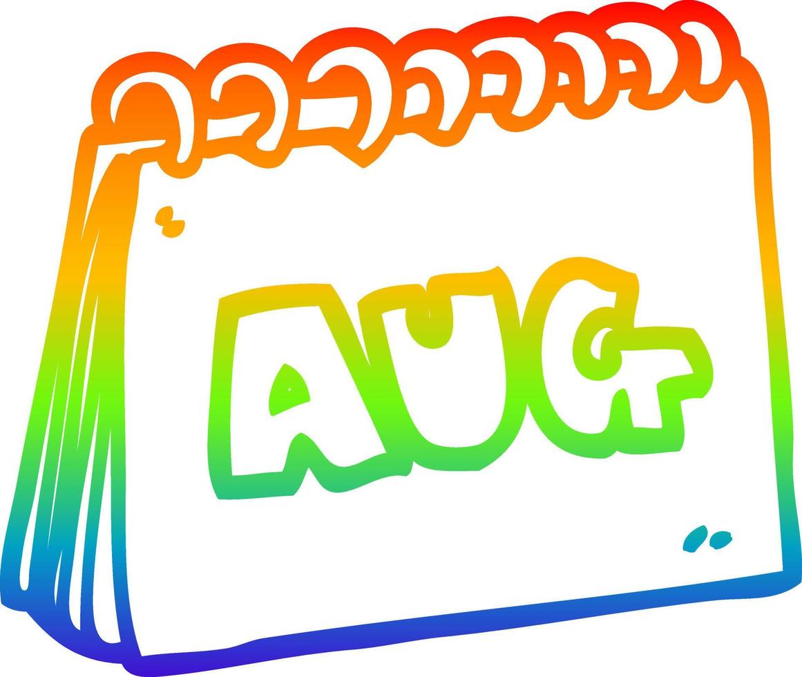 regenbooggradiënt lijntekening cartoon kalender met maand augustus vector