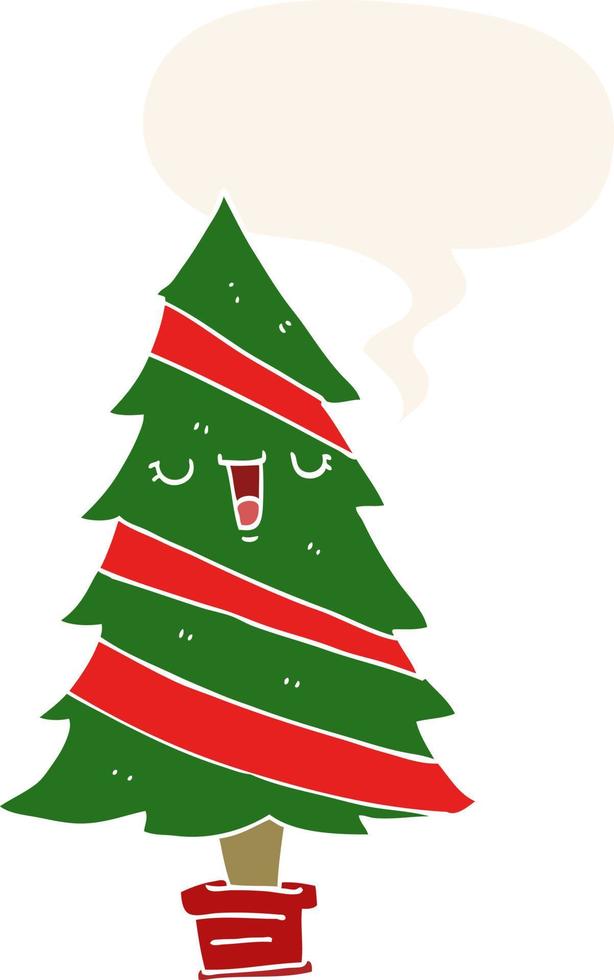 cartoon kerstboom en tekstballon in retro stijl vector