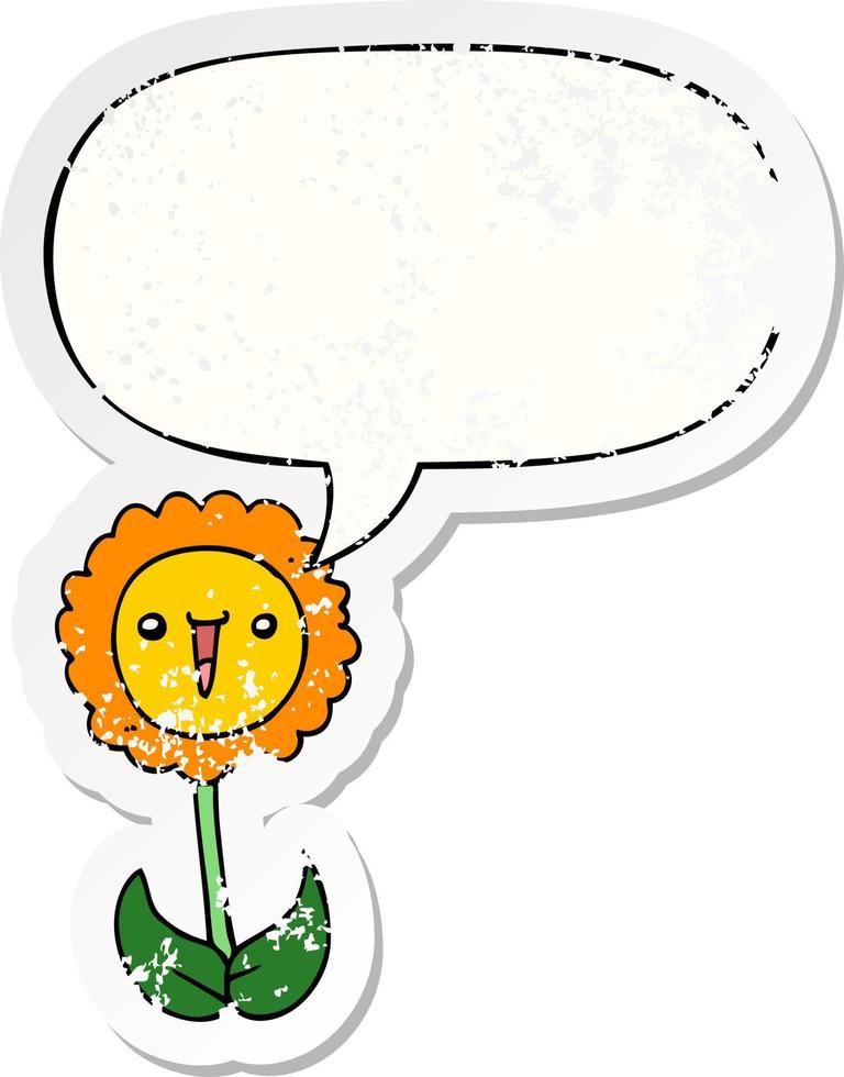 cartoon bloem en tekstballon noodlijdende sticker vector