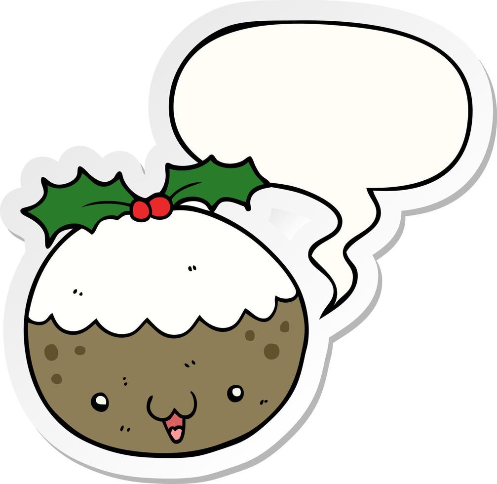 leuke cartoon kerstpudding en tekstballon sticker vector