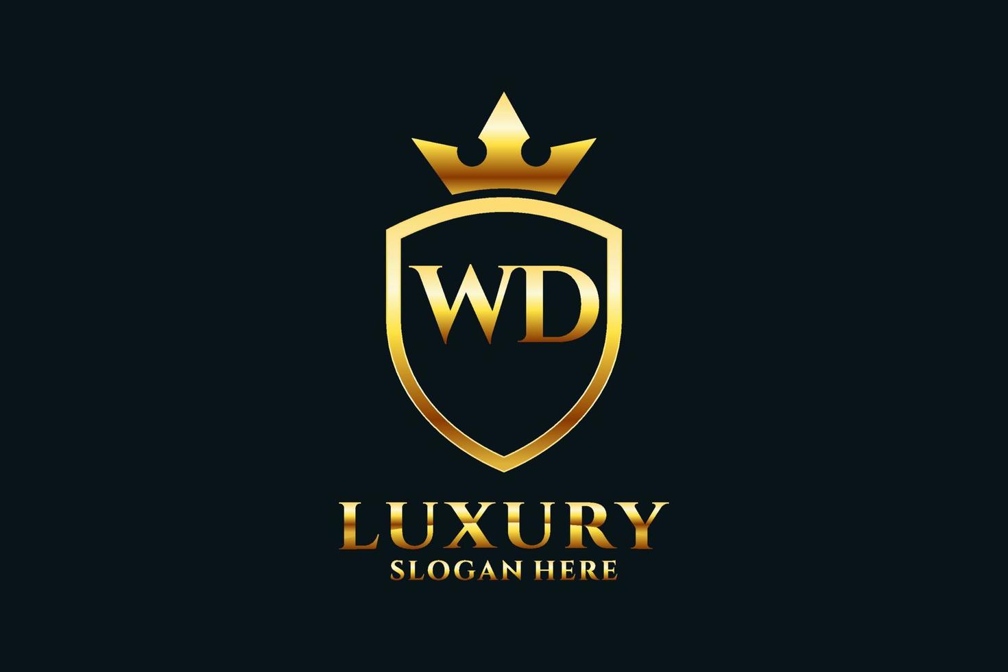 eerste wd elegant luxe monogram logo of insigne sjabloon met scrollt en Koninklijk kroon - perfect voor luxueus branding projecten vector