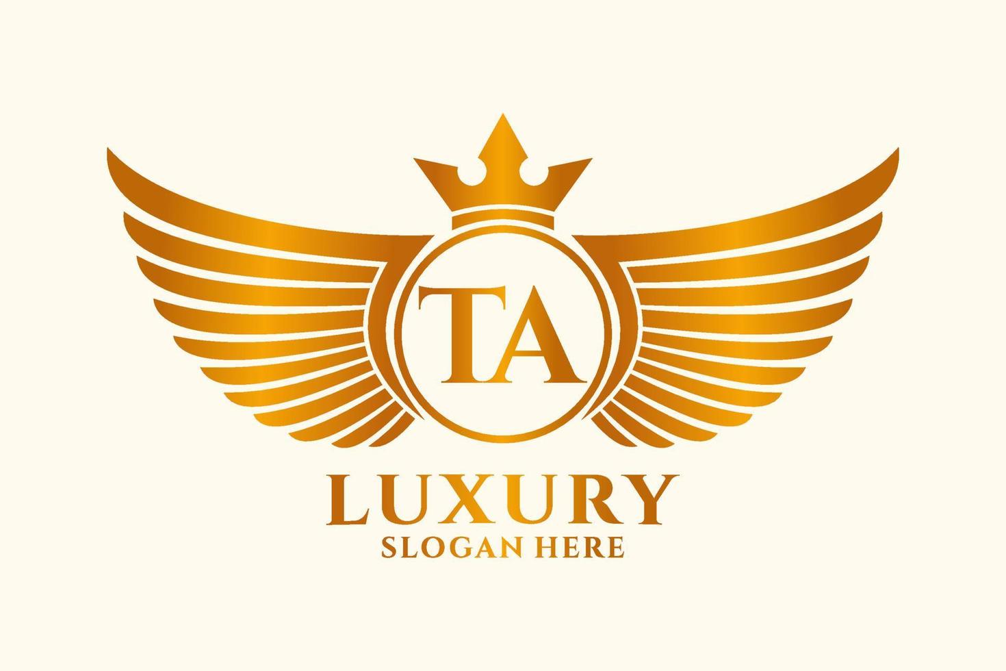 luxe Koninklijk vleugel brief ta kam goud kleur logo vector, zege logo, kam logo, vleugel logo, vector logo sjabloon.