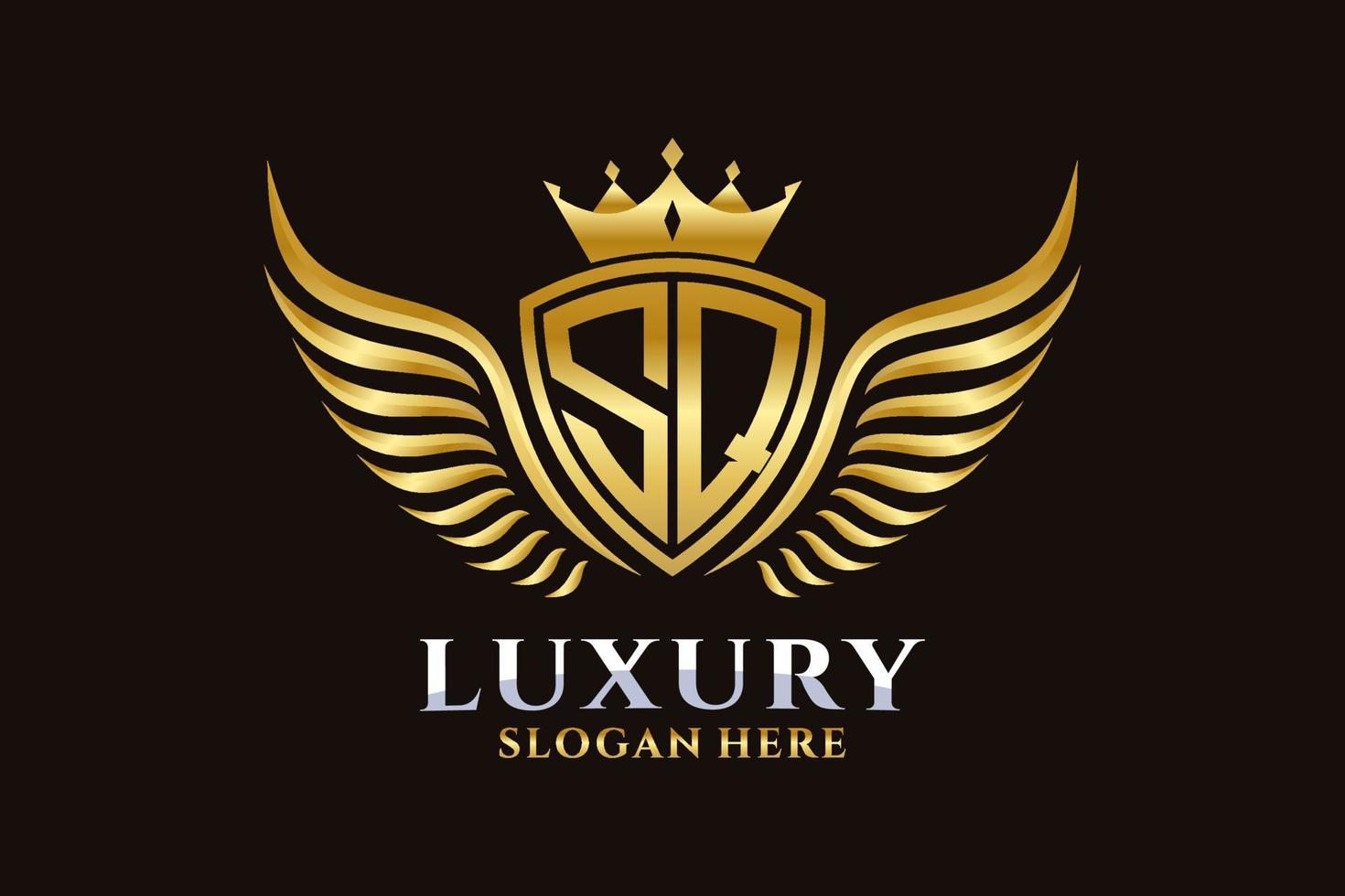 luxe Koninklijk vleugel brief sq kam goud kleur logo vector, zege logo, kam logo, vleugel logo, vector logo sjabloon.