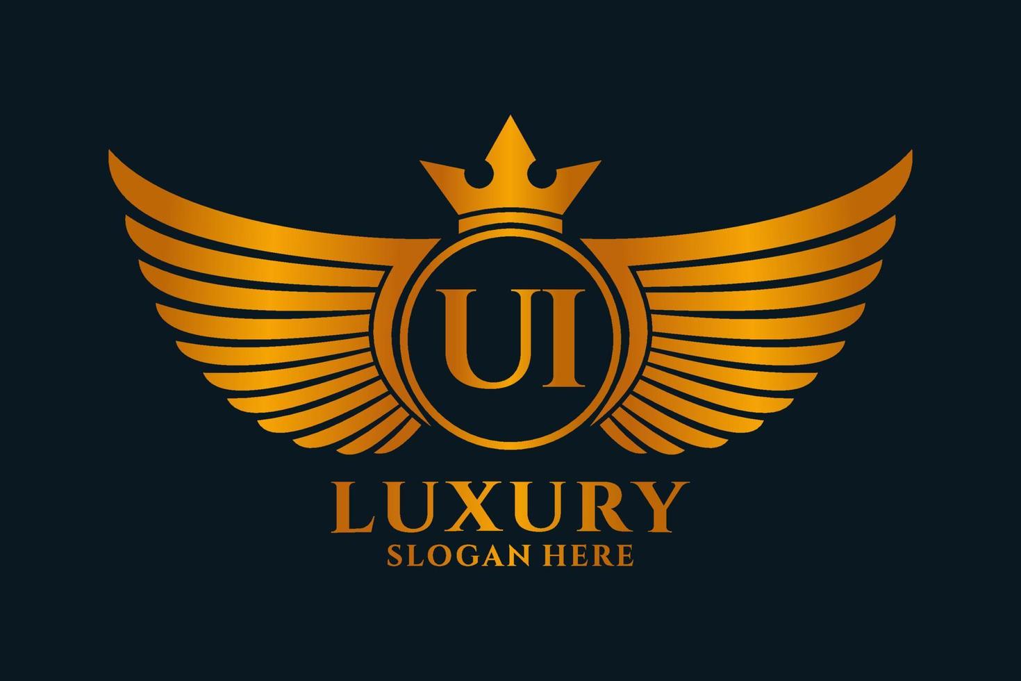 luxe Koninklijk vleugel brief ui kam goud kleur logo vector, zege logo, kam logo, vleugel logo, vector logo sjabloon.