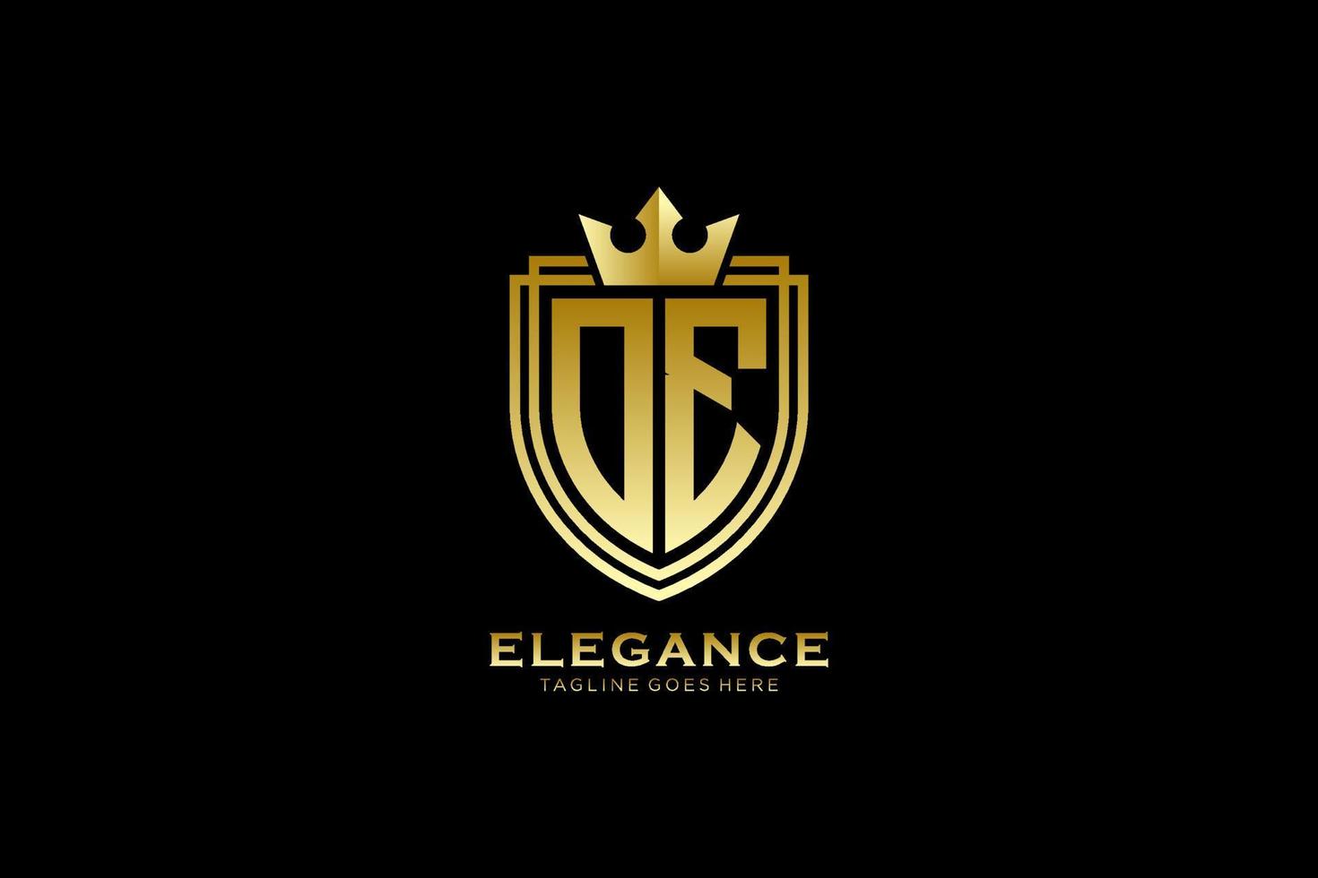 eerste oe elegant luxe monogram logo of insigne sjabloon met scrollt en Koninklijk kroon - perfect voor luxueus branding projecten vector