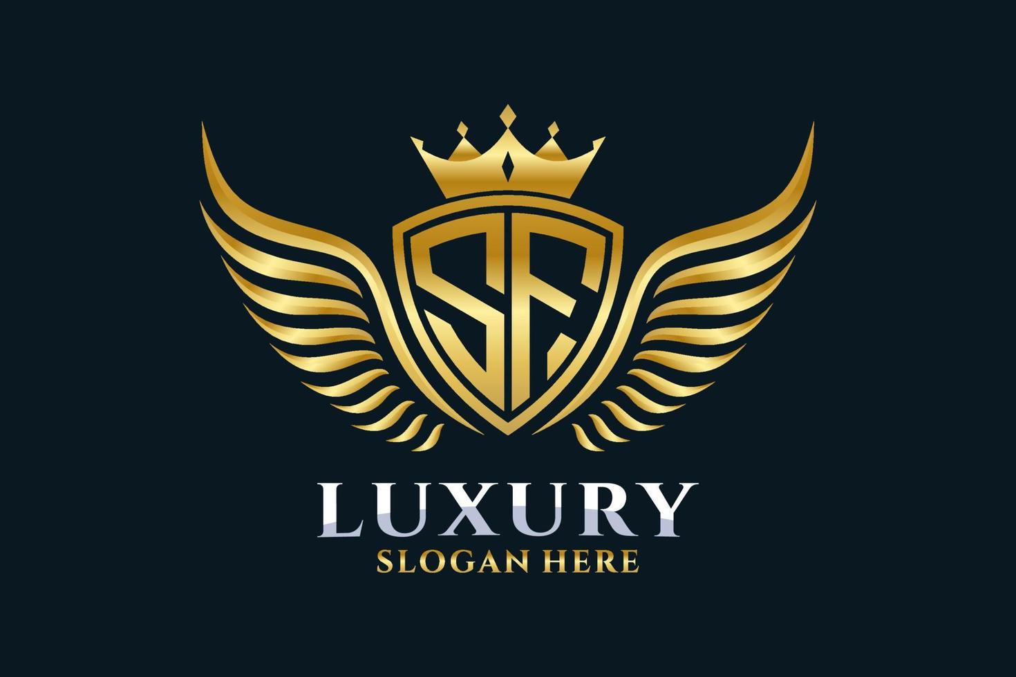 luxe Koninklijk vleugel brief sf kam goud kleur logo vector, zege logo, kam logo, vleugel logo, vector logo sjabloon.