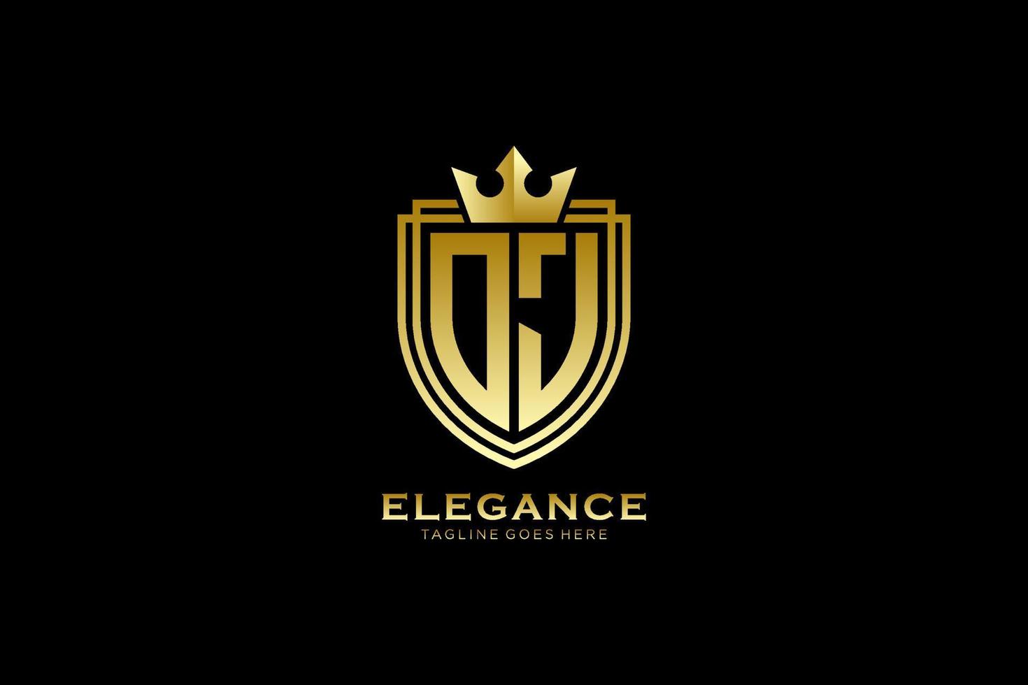 eerste oj elegant luxe monogram logo of insigne sjabloon met scrollt en Koninklijk kroon - perfect voor luxueus branding projecten vector