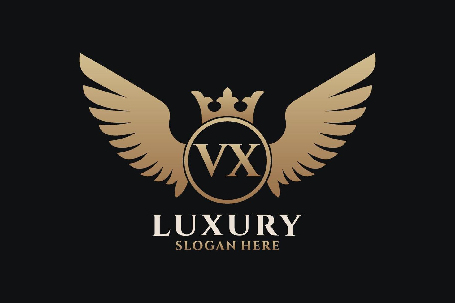 luxe Koninklijk vleugel brief vx kam goud kleur logo vector, zege logo, kam logo, vleugel logo, vector logo sjabloon.