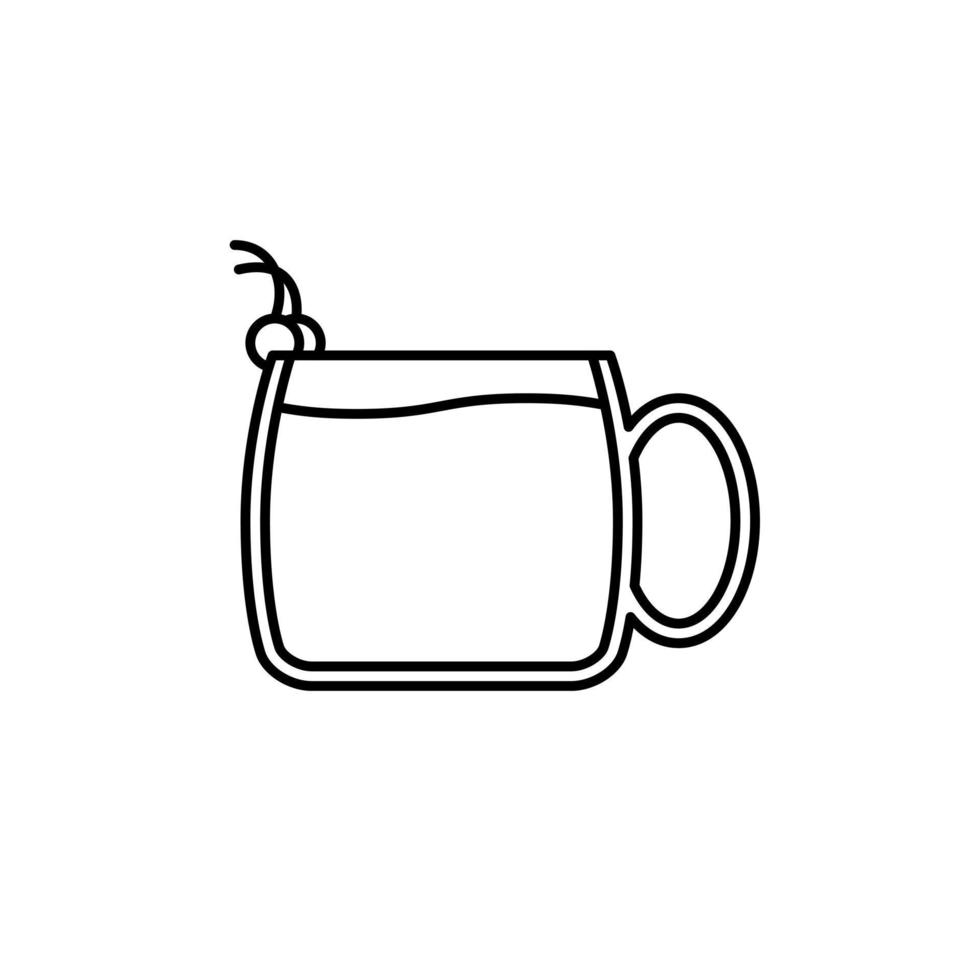 thee of koffie mok kop glas icoon met kers Aan wit achtergrond. gemakkelijk, lijn, silhouet en schoon stijl. zwart en wit. geschikt voor symbool, teken, icoon of logo vector