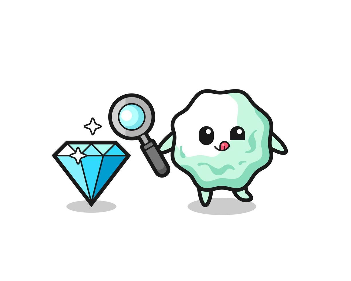 kauwen gom mascotte is controle de authenticiteit van een diamant vector