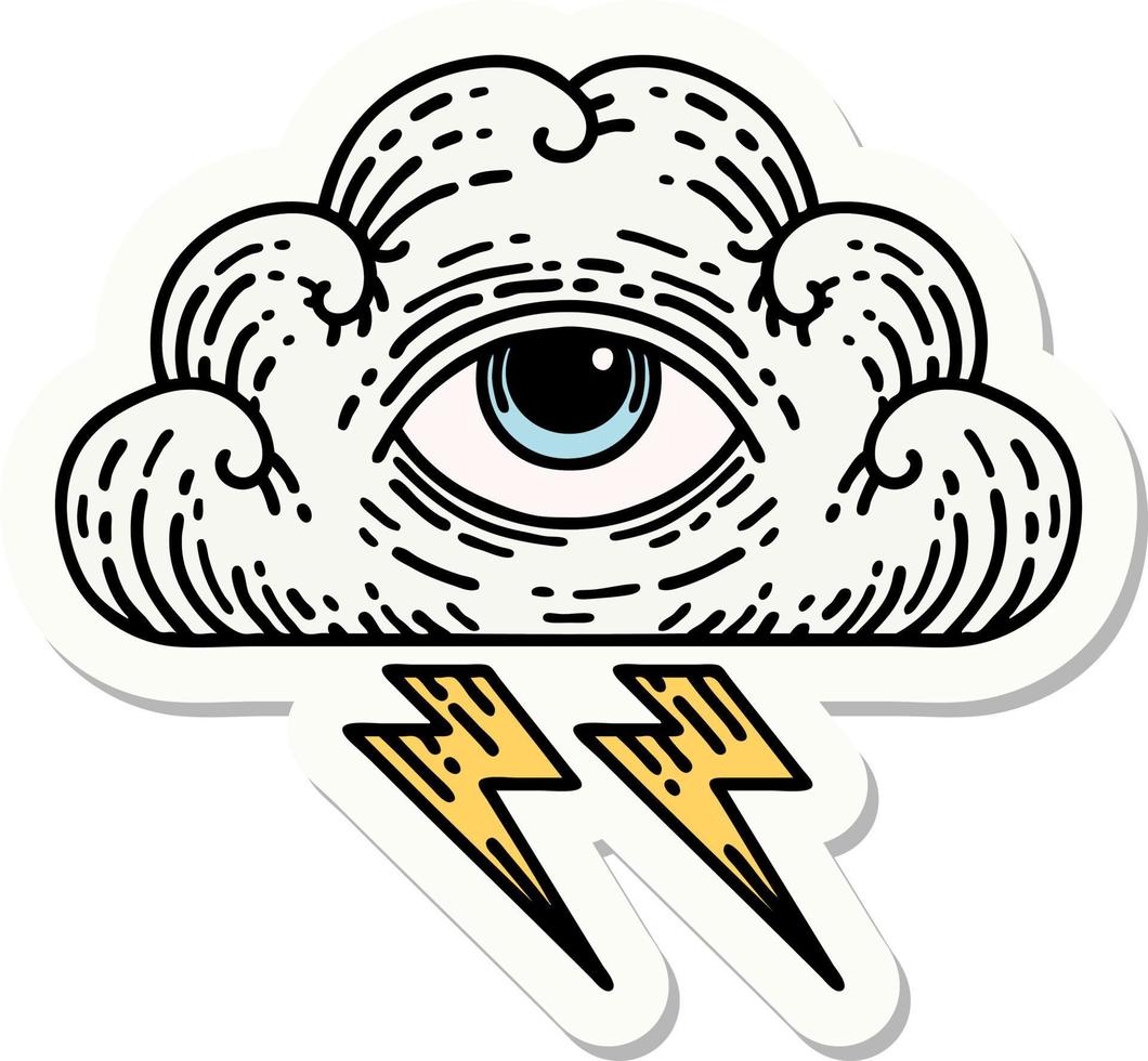 sticker van tatoeëren in traditioneel stijl van een allemaal zien oog wolk vector
