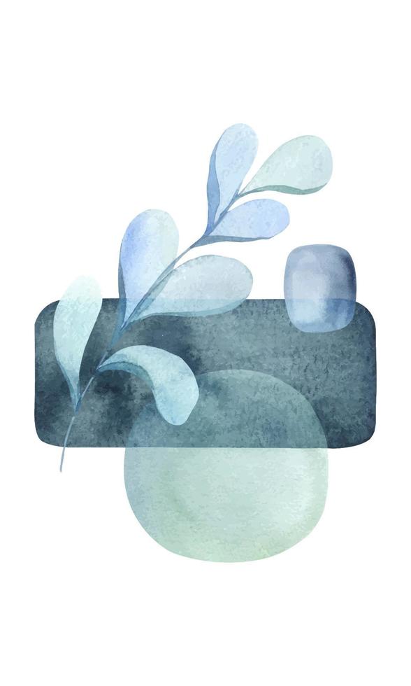 waterverf poster schilderij vormen blauw aquarel inkt, abstract illustraties met bladeren. minimalistische meetkundig elementen en hand- getrokken Afdeling. muur kunst. poster. vector